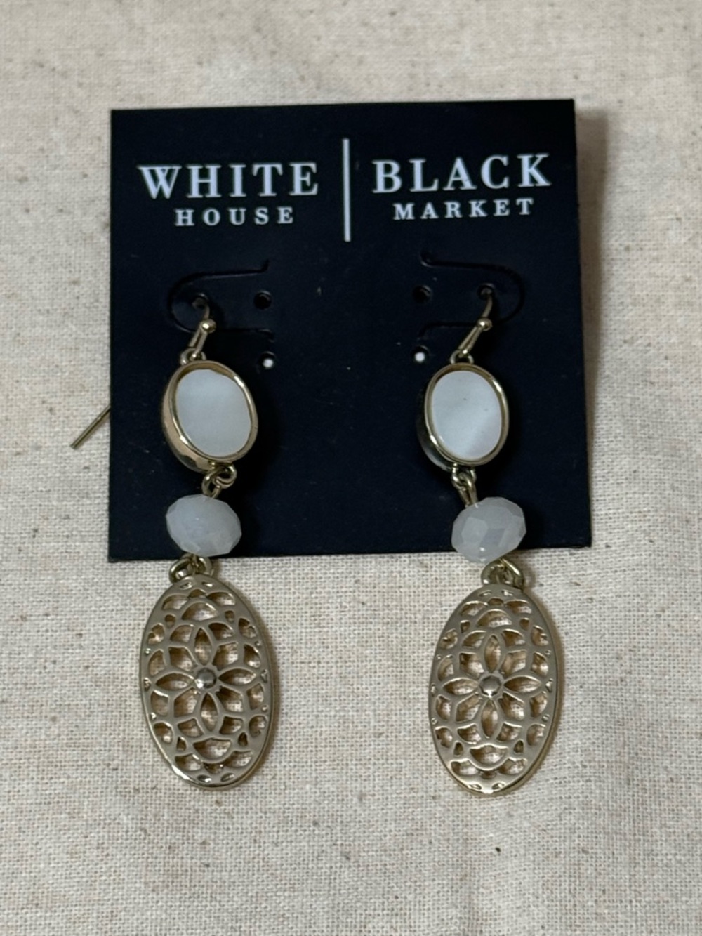 White House Black Market Gold and White Filigree Dangle Earrings